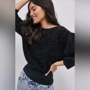 Maeve Anthropologie NEW Pamela Tinsel Shimmer Black Sweater